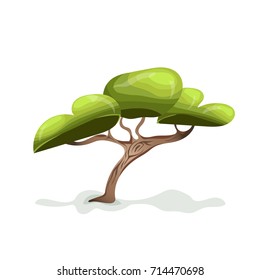 Green cartoon tree. Vector illustration, isolated on white background.