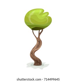 Green cartoon tree. Vector illustration, isolated on white background.