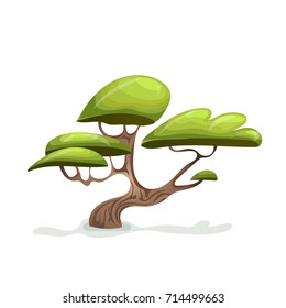 Green cartoon tree. Vector illustration, isolated on white background.