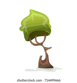 Green cartoon tree. Vector illustration, isolated on white background.