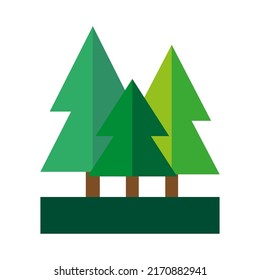 Green cartoon trees in flat style. Ecology concept. Vector illustration. stock image.