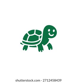 Una tortuga de dibujos animados verde con una cara sonriente camina hacia adelante.