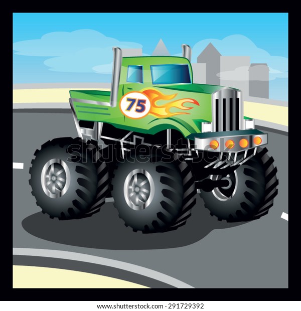 Green cartoon vector Monster
Truck