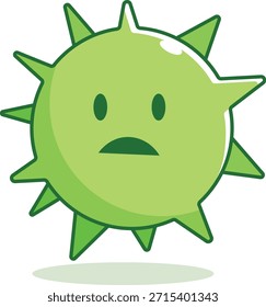 Vírus de desenho animado verde com uma expressão surpreso e design pontiagudo.