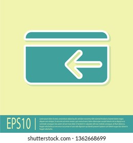 Green Cash back icon on yellow background. Credit card. Financial services, money refund, return on investment, savings account, currency exchange. Flat design. Vector Illustration