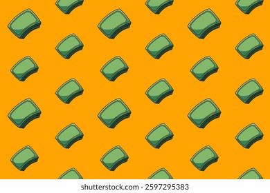 green cash money bills colorful seamless pattern on yellow background set. doodle money illustration pattern background. green money background for packaging and merchandise