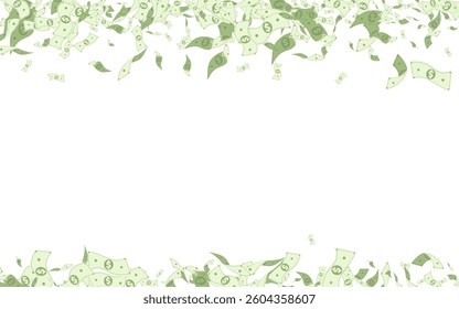 Green Cash Vector White Background. Monetary Jackpot Poster. Fly Flow Finance Cover. Abundance Dollar Casino Certificate.