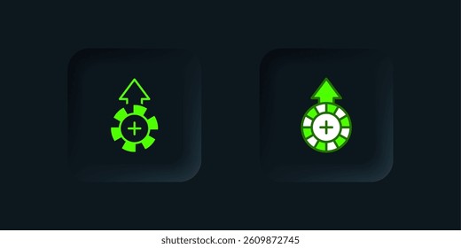 Green Casino chips icon isolated on black background. Casino gambling. Black square button. Vector