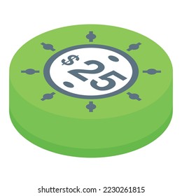 Green casino chips icon isometric vector. Card poker. Flush royale