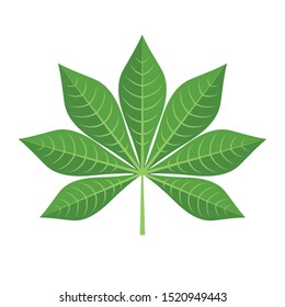 Grüne Cassava-Blatt-Symbol im flachen Stil einzeln auf weißem Hintergrund. Vektorgrafik.