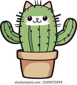 Green Cat Cactus art illustration svg