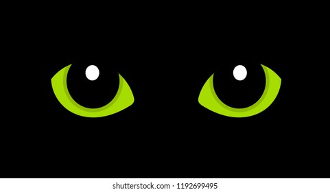 Green cat eyes in the darkness. Halloween illustration