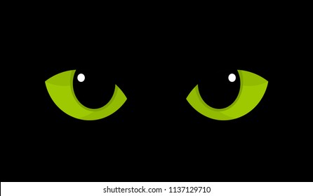 Green cat eyes in darkness. Vector illustration