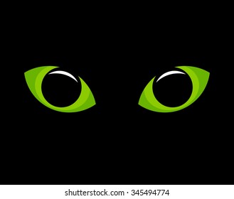 green cat eyes in darkness. Vector illustration