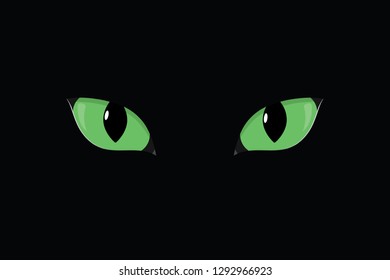 Green Cat Eyes isolated on black background. Vector illustration