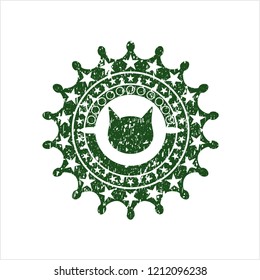 Green cat face icon inside grunge stamp