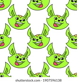 the green cat head laughed seamless textile print. Great for summer vintage fabric, scrapbooking, wallpaper, giftwrap. repeat pattern background design