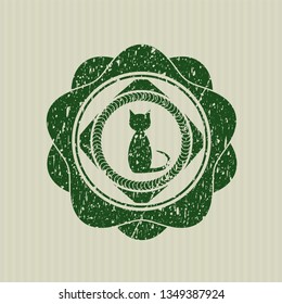 Green cat icon inside distressed grunge seal