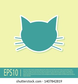 Green Cat icon isolated on yellow background. Vector Illustration