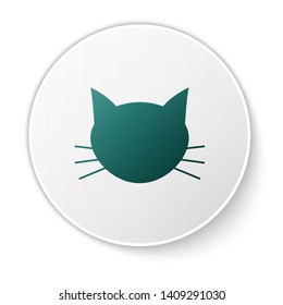 Green Cat icon isolated on white background. White circle button. Vector Illustration