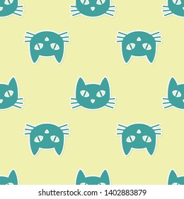 Green Cat icon isolated seamless pattern on yellow background. Vector Illustration