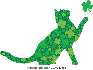 Green Cat Shamrocks St Patrick Day