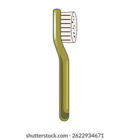Green cat toothbrush, grooming tool, pet dental care accessory, cartoon style, isolated on white background