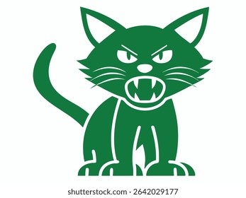 Green cat vector illustration showing gritted teeth suitable for various design projects