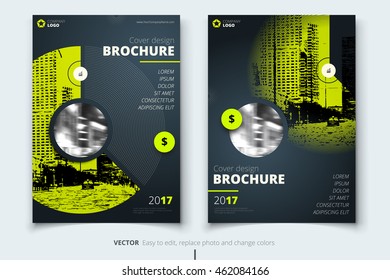 Green Catalog. Corporate business template design for brochure, report, magazine. Layout with modern abstract circles and dark background, round shape. Creative poster, flyer or banner concept