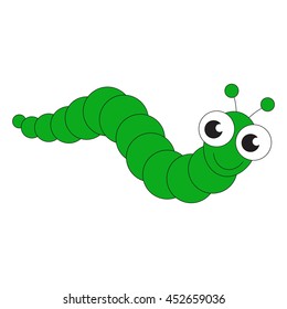 Green caterpillar cartoon. Outlined character with black stroke.