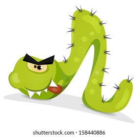 Green Caterpillar Character/ Illustration of a funny cartoon green caterpillar worm animal character, smiling and crawling isolated on white background