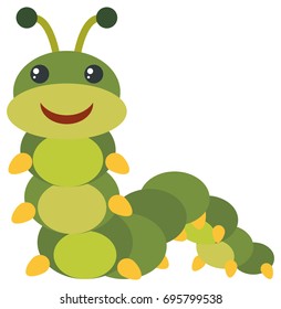 Green caterpillar with happy face illustration