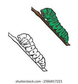 green caterpillar isolated on white background. hand drawn. detailed. easy to edit. vector illustrations