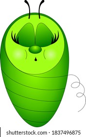 a green caterpillar sleeps in its cocoon until it turns into a butterfly