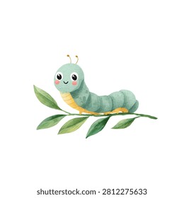 A green caterpillar with a smiling face