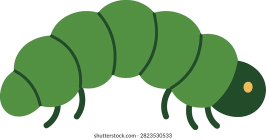 Green caterpillar vector graphic with a flat vector illustration of a segmented green caterpillar with simple design, segmented