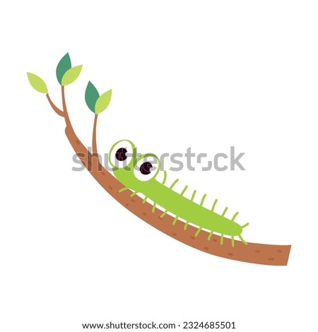 Green Caterpillar or Worm as Crawling Insect on Tree Branch Vector Illustration