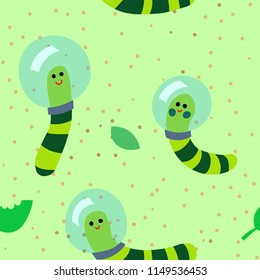 Green caterpillars seamless pattern