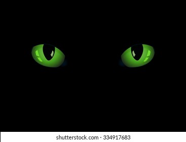Green cat's eyes glowing in the dark.  EPS 10 vector illustration