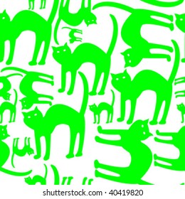 green cats pattern isolated on white, vector art illustration