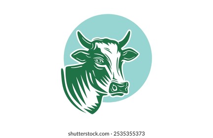 green cattle head logo, silhouette of great cow close up vector illustrations