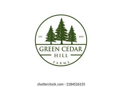 Green Cedar Pine Tree Logo Nature Organic Environment Icon Symbol Rounded Shape Illustration