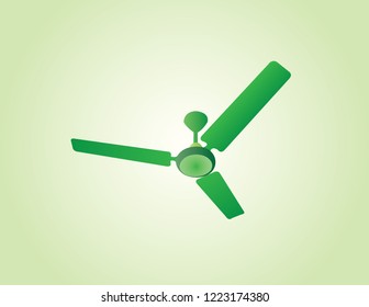 A green ceiling fan on top position of a room for cooling vector illustration