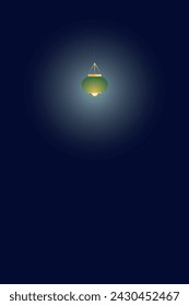 Green ceiling lamp with gold  detail vector. lamp illuminating dark background