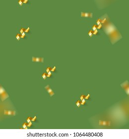 green celebration seamless pattern background with gold ribbon and confetti