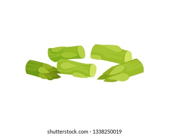 Green celery slice. Fresh vegetable on white background.