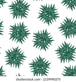Green celestial seamless pattern. Celestial seamless pattern with suns.