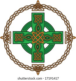 Green celtic cross and ancient gothic ornament