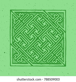 Green Celtic key pattern in ink hand drawn style.