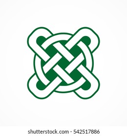 Green Celtic knot on the white background for design. Flat Vector isolated Illustration